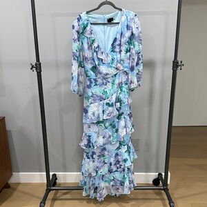 Maison Tara Long Sleeve Floral Dress in Blue and Purple